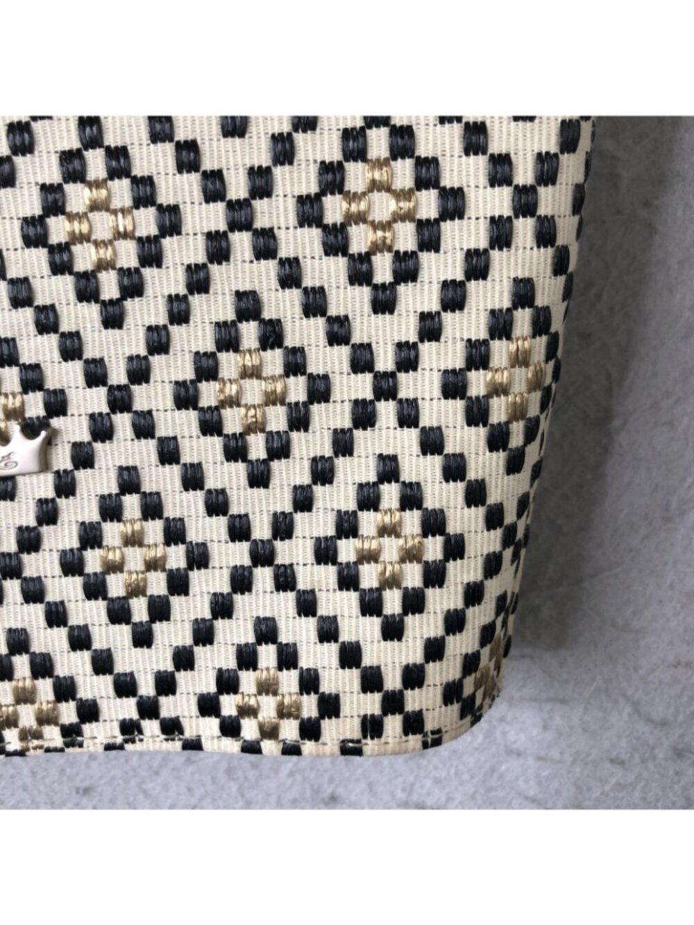 Elaine Turner Designs Bag Womens Small Beige Woven Geometric Metal Ring Modern - Picture 14 of 16